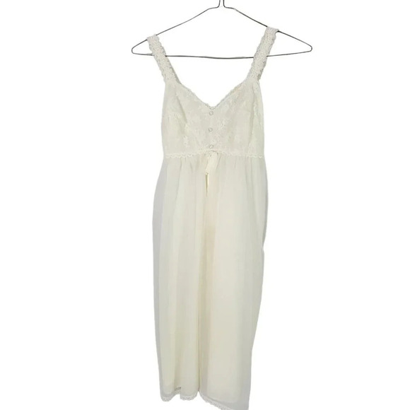 Vintage Miss Siren Peignoir Gown Robe Set Beige Nylon Chiffon Sheer Lace Small - Picture 7 of 11